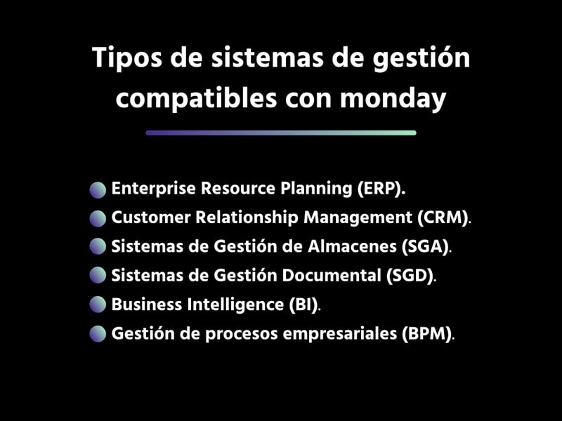 Tipos de sistemas de gestión compatibles con monday