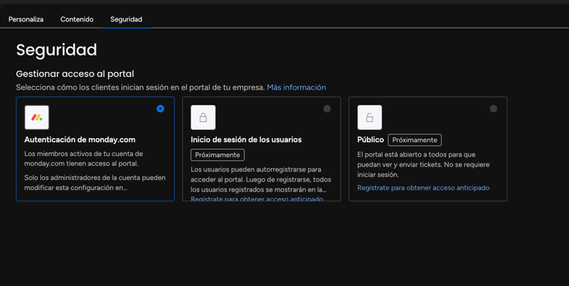 Seguridad portal de tickets monday service